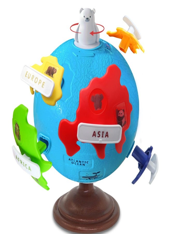 Twivah Spinning Globe for Children-Interactive Geography Learning Toy for Kid 3+, 8" Educational Puzzle Globe with 6 Continent & 12 Animial | STEM Geography Game for Kids 4-8, Preschool Birthday Gift - Image 1